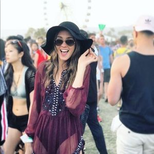 FREE PEOPLE Beaded Sheer Maroon Cover Up, S